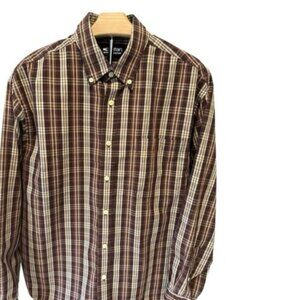 Men’s Dress Shirt  Size M 38/40 Brown‎ Checkered  Wrinkle Resistance Puritan